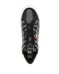 schwarze bedruckte Leder niedrige Sneakers von Karl Lagerfeld