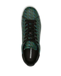 schwarze bedruckte Leder niedrige Sneakers von DSQUARED2