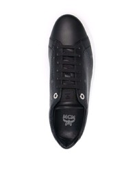 schwarze bedruckte Leder niedrige Sneakers von MCM