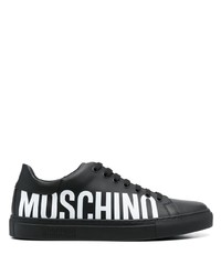 schwarze bedruckte Leder niedrige Sneakers von Moschino