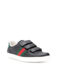 schwarze bedruckte Leder niedrige Sneakers von Gucci