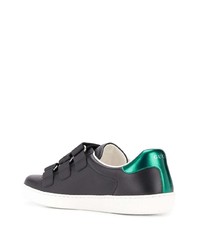 schwarze bedruckte Leder niedrige Sneakers von Gucci