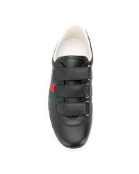 schwarze bedruckte Leder niedrige Sneakers von Gucci