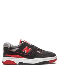 schwarze bedruckte Leder niedrige Sneakers von New Balance