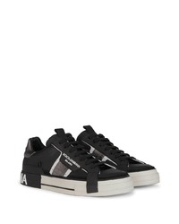 schwarze bedruckte Leder niedrige Sneakers von Dolce & Gabbana