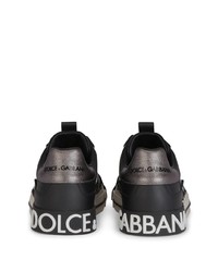 schwarze bedruckte Leder niedrige Sneakers von Dolce & Gabbana