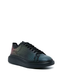 schwarze bedruckte Leder niedrige Sneakers von Alexander McQueen