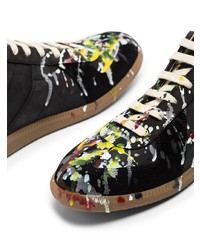 schwarze bedruckte Leder niedrige Sneakers von Maison Margiela