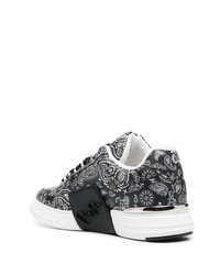 schwarze bedruckte Leder niedrige Sneakers von Philipp Plein