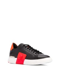 schwarze bedruckte Leder niedrige Sneakers von Philipp Plein