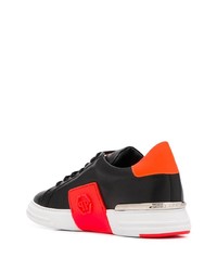 schwarze bedruckte Leder niedrige Sneakers von Philipp Plein