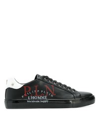 schwarze bedruckte Leder niedrige Sneakers von Philipp Plein