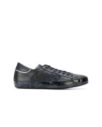 schwarze bedruckte Leder niedrige Sneakers von Philippe Model