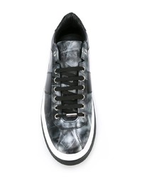 schwarze bedruckte Leder niedrige Sneakers von Jimmy Choo