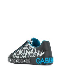 schwarze bedruckte Leder niedrige Sneakers von Dolce & Gabbana