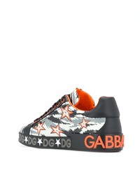 schwarze bedruckte Leder niedrige Sneakers von Dolce & Gabbana