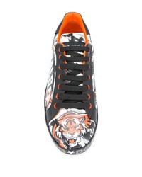 schwarze bedruckte Leder niedrige Sneakers von Dolce & Gabbana