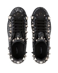 schwarze bedruckte Leder niedrige Sneakers von Dolce & Gabbana