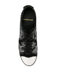 schwarze bedruckte Leder niedrige Sneakers von Whiteflags