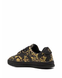 schwarze bedruckte Leder niedrige Sneakers von VERSACE JEANS COUTURE