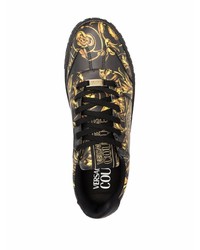 schwarze bedruckte Leder niedrige Sneakers von VERSACE JEANS COUTURE