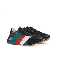 schwarze bedruckte Leder niedrige Sneakers von Gucci