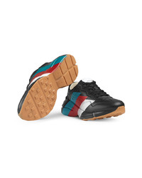 schwarze bedruckte Leder niedrige Sneakers von Gucci