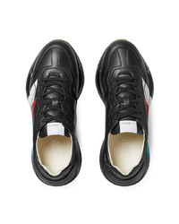 schwarze bedruckte Leder niedrige Sneakers von Gucci