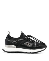 schwarze bedruckte Leder niedrige Sneakers von Roberto Cavalli