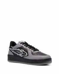 schwarze bedruckte Leder niedrige Sneakers von Enterprise Japan