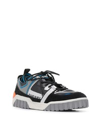 schwarze bedruckte Leder niedrige Sneakers von Diesel