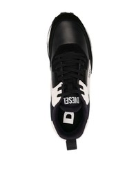 schwarze bedruckte Leder niedrige Sneakers von Diesel