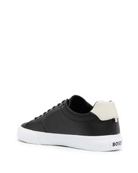 schwarze bedruckte Leder niedrige Sneakers von BOSS