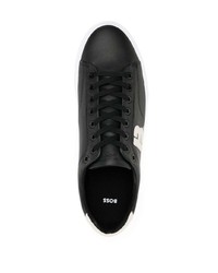 schwarze bedruckte Leder niedrige Sneakers von BOSS