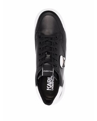 schwarze bedruckte Leder niedrige Sneakers von Karl Lagerfeld