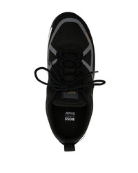 schwarze bedruckte Leder niedrige Sneakers von BOSS