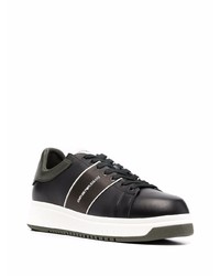 schwarze bedruckte Leder niedrige Sneakers von Emporio Armani