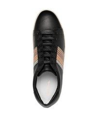 schwarze bedruckte Leder niedrige Sneakers von PS Paul Smith