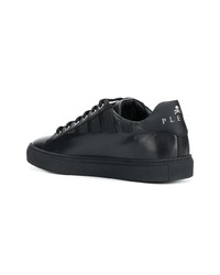 schwarze bedruckte Leder niedrige Sneakers von Philipp Plein