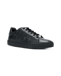 schwarze bedruckte Leder niedrige Sneakers von Philipp Plein