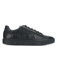 schwarze bedruckte Leder niedrige Sneakers von Philipp Plein