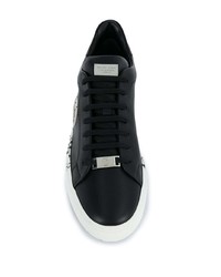 schwarze bedruckte Leder niedrige Sneakers von Philipp Plein