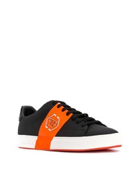 schwarze bedruckte Leder niedrige Sneakers von Philipp Plein