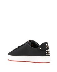 schwarze bedruckte Leder niedrige Sneakers von Philipp Plein