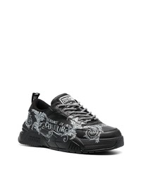 schwarze bedruckte Leder niedrige Sneakers von VERSACE JEANS COUTURE