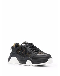 schwarze bedruckte Leder niedrige Sneakers von VERSACE JEANS COUTURE