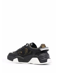 schwarze bedruckte Leder niedrige Sneakers von VERSACE JEANS COUTURE