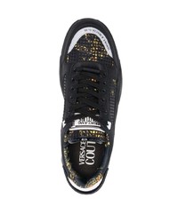 schwarze bedruckte Leder niedrige Sneakers von VERSACE JEANS COUTURE