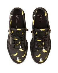 schwarze bedruckte Leder niedrige Sneakers von Giuseppe Zanotti