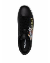 schwarze bedruckte Leder niedrige Sneakers von DSQUARED2